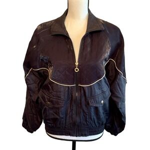 80s Vintage Preppy Black and Gold Cheer Track Jacket‎ Women's Petite Small SP